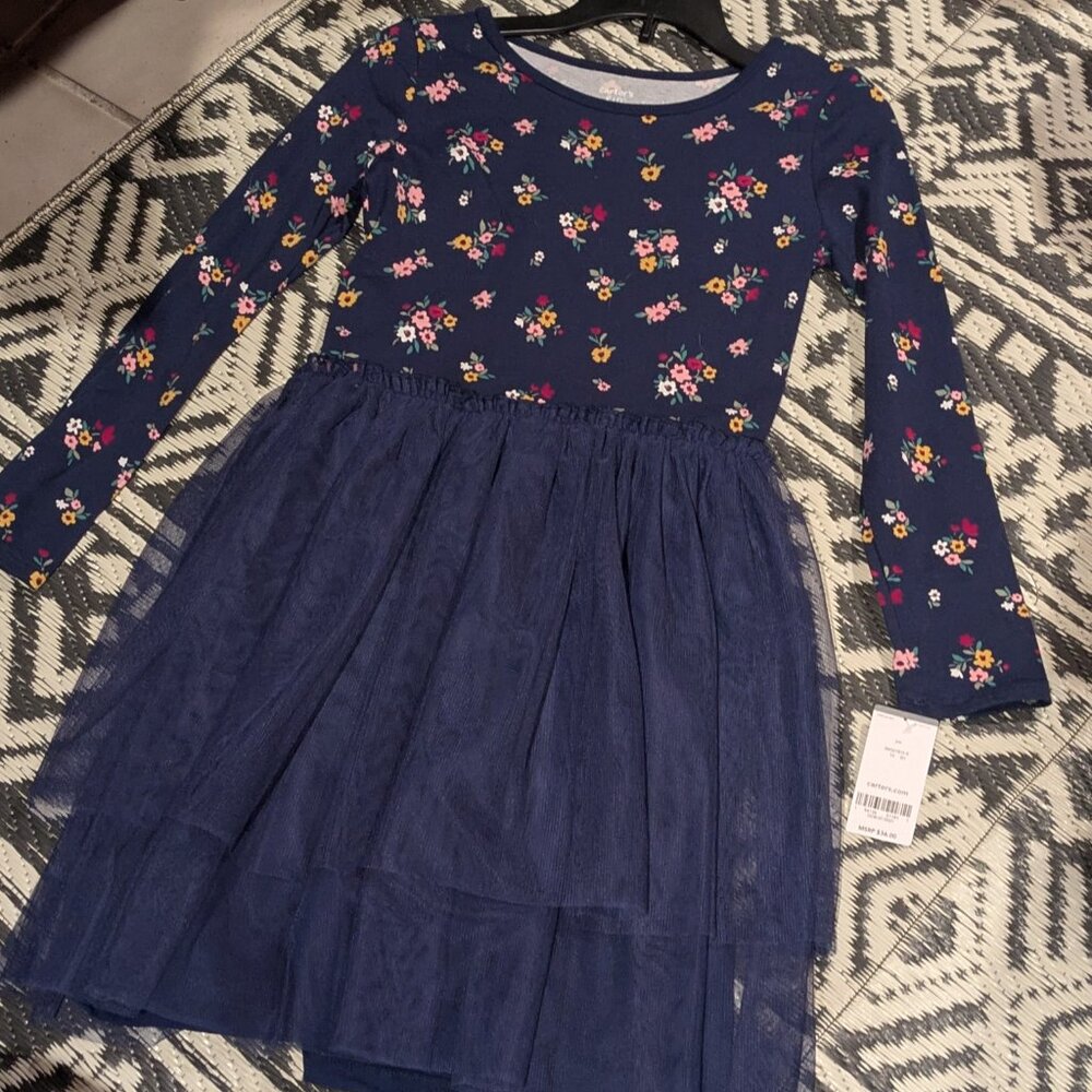 Girl's Size 14 Navy Flower Tool Dress